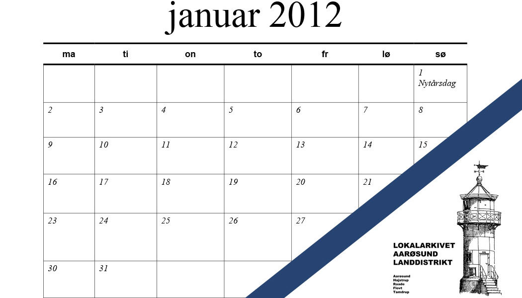 Årskalender 2012 fra Aarøsund lokalhistorisk arkivforening