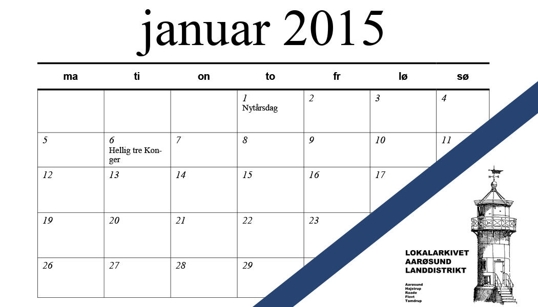 Årskalender 2015 fra Aarøsund lokalhistorisk arkivforening