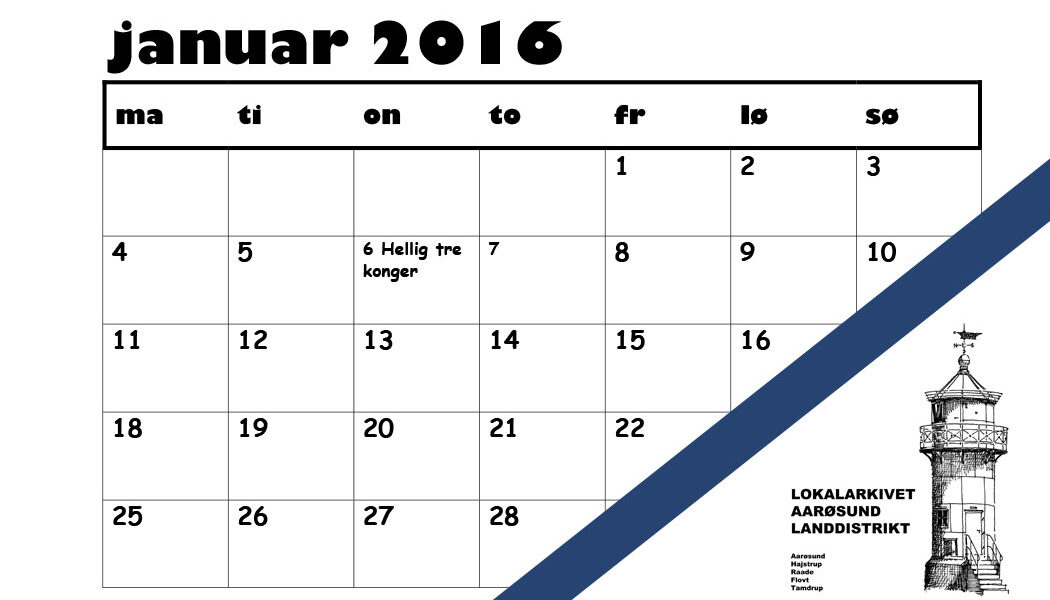 Årskalender 2016 fra Aarøsund lokalhistorisk arkivforening