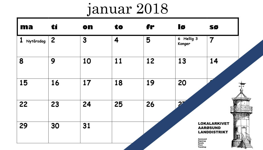 Årskalender 2018 fra Aarøsund lokalhistorisk arkivforening