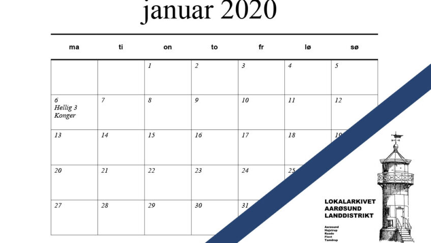 Årskalender 2020 fra Aarøsund lokalhistorisk arkivforening
