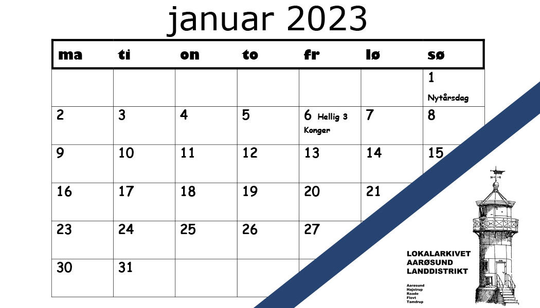 Årskalender 2023 fra Aarøsund lokalhistorisk arkivforening